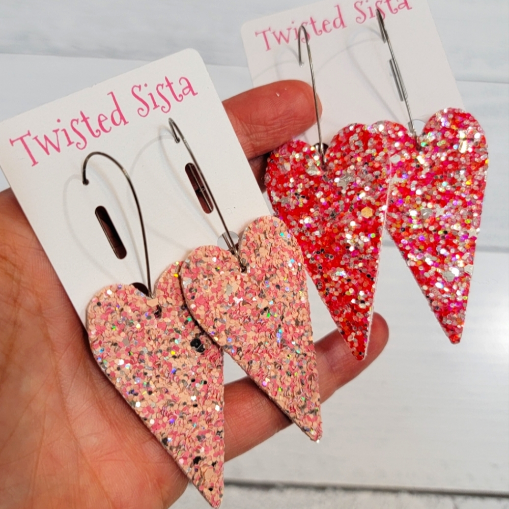 Glitter Heart Light Weight Pierced Earrings
